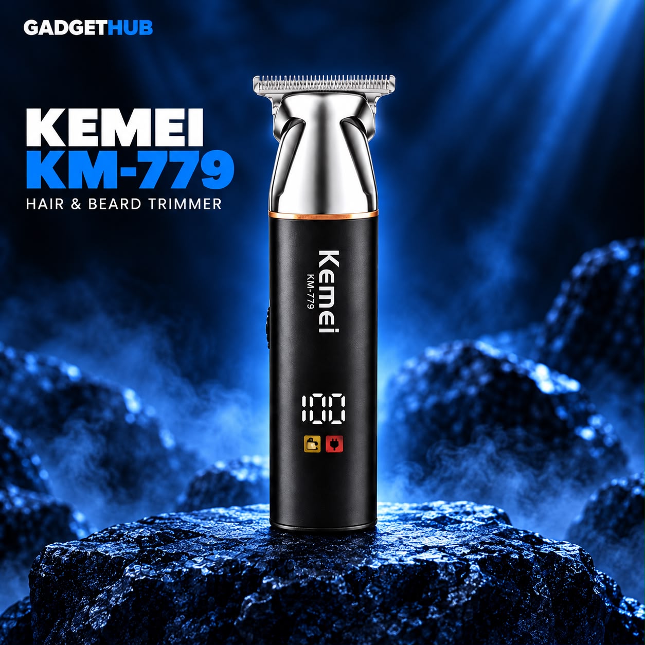 Kemei KM-779 Professional Rechargeable Hair & Beard Trimmer – Digital Display