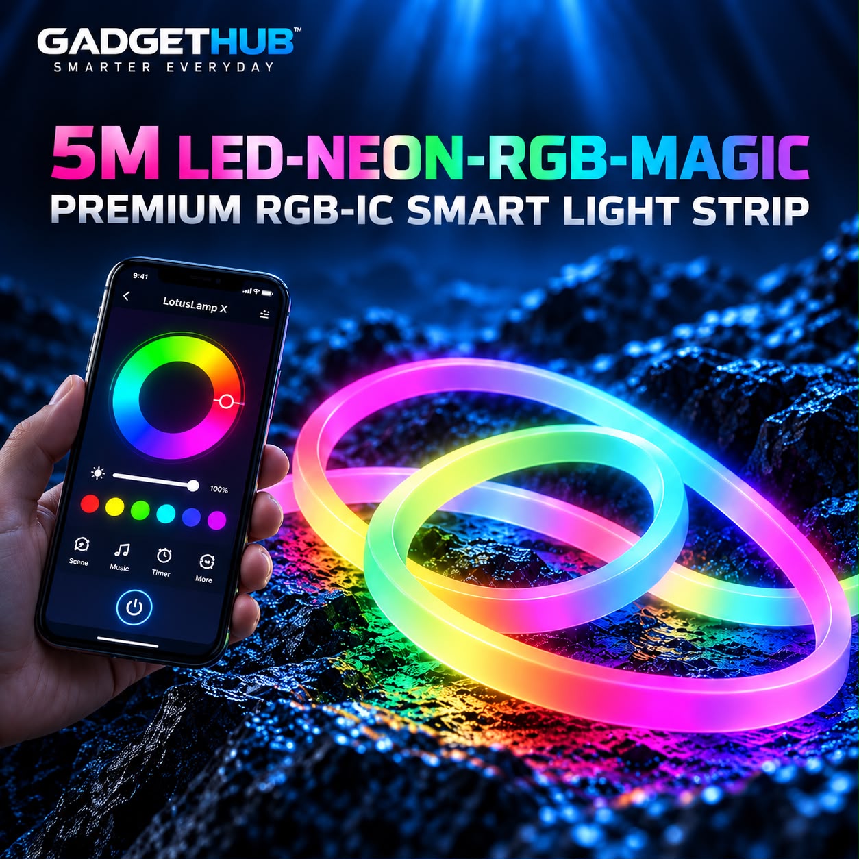5M RGBIC Smart Neon Rope Light – App & Remote Control with Music Sync
