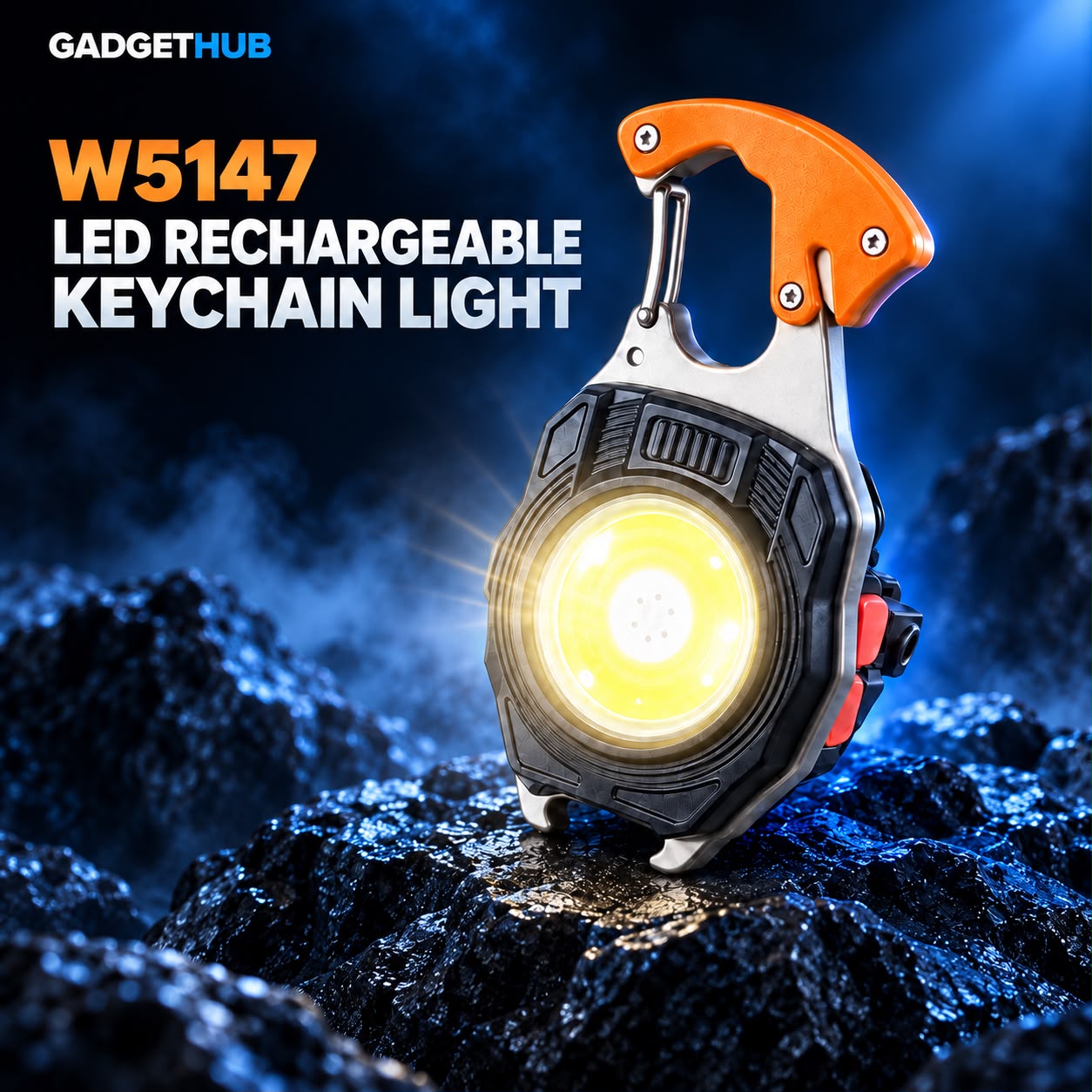 W5147 Multifunction Rechargeable COB LED Keychain Light – 500LM, Type-C & Emergency Tools