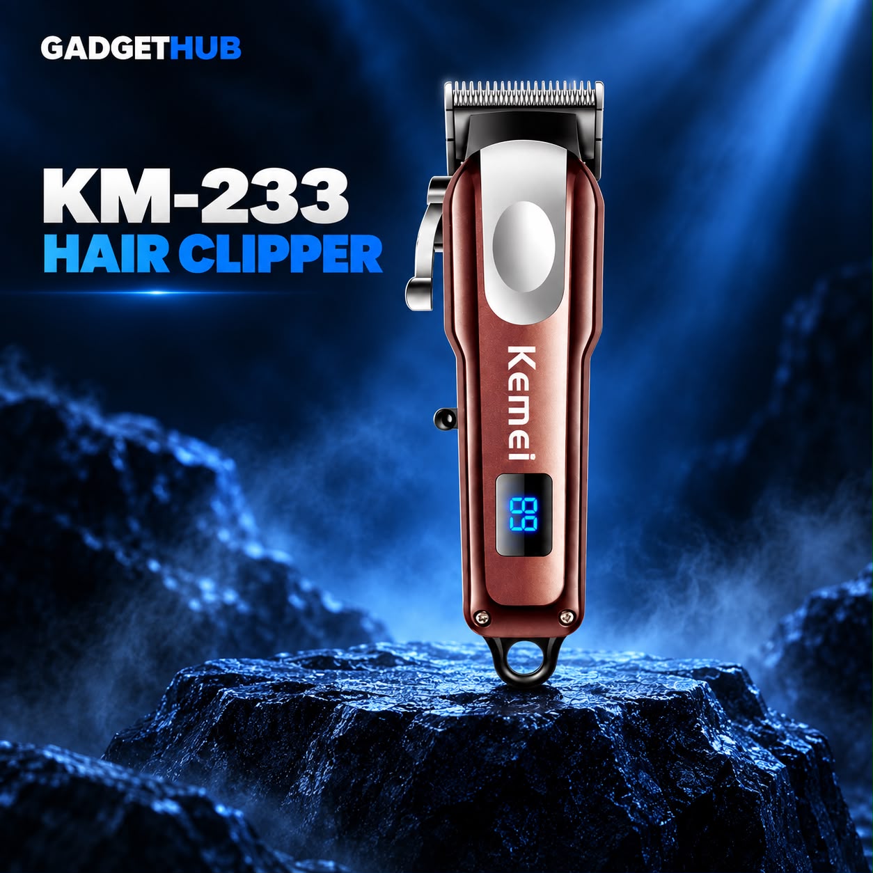 Kemei KM-233 Professional Rechargeable Hair & Beard Clipper – LCD Display & Adjustable Lever