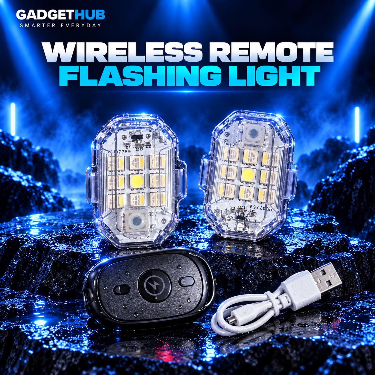 2-Pack Wireless Remote LED Strobe Lights – 7 Colors, USB Rechargeable Warning & Safety Lights