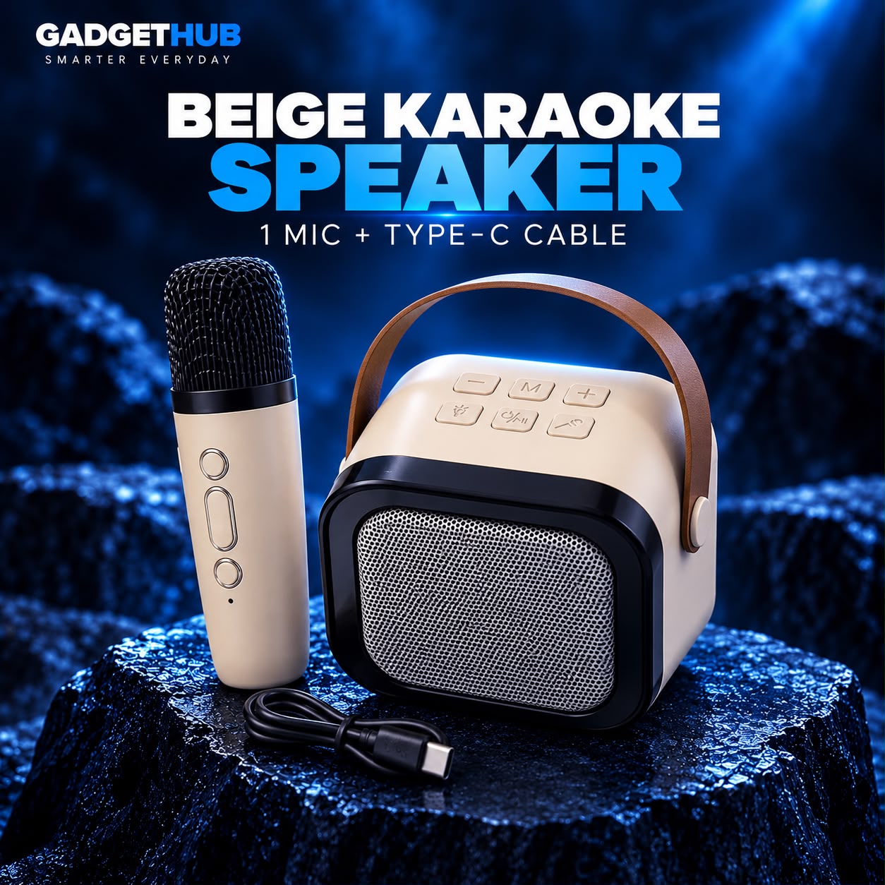 K12 Mini Bluetooth Karaoke Speaker with Wireless Microphone & RGB Lights – Beige