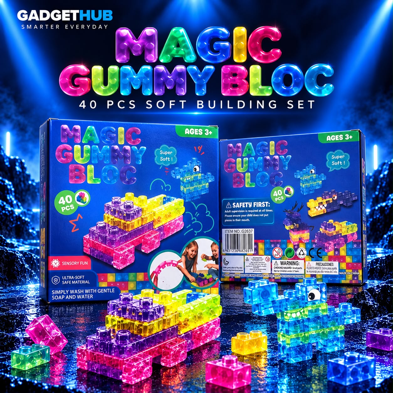 Magic Gummy Bloc 40-Piece Soft Building Set – Ages 3+