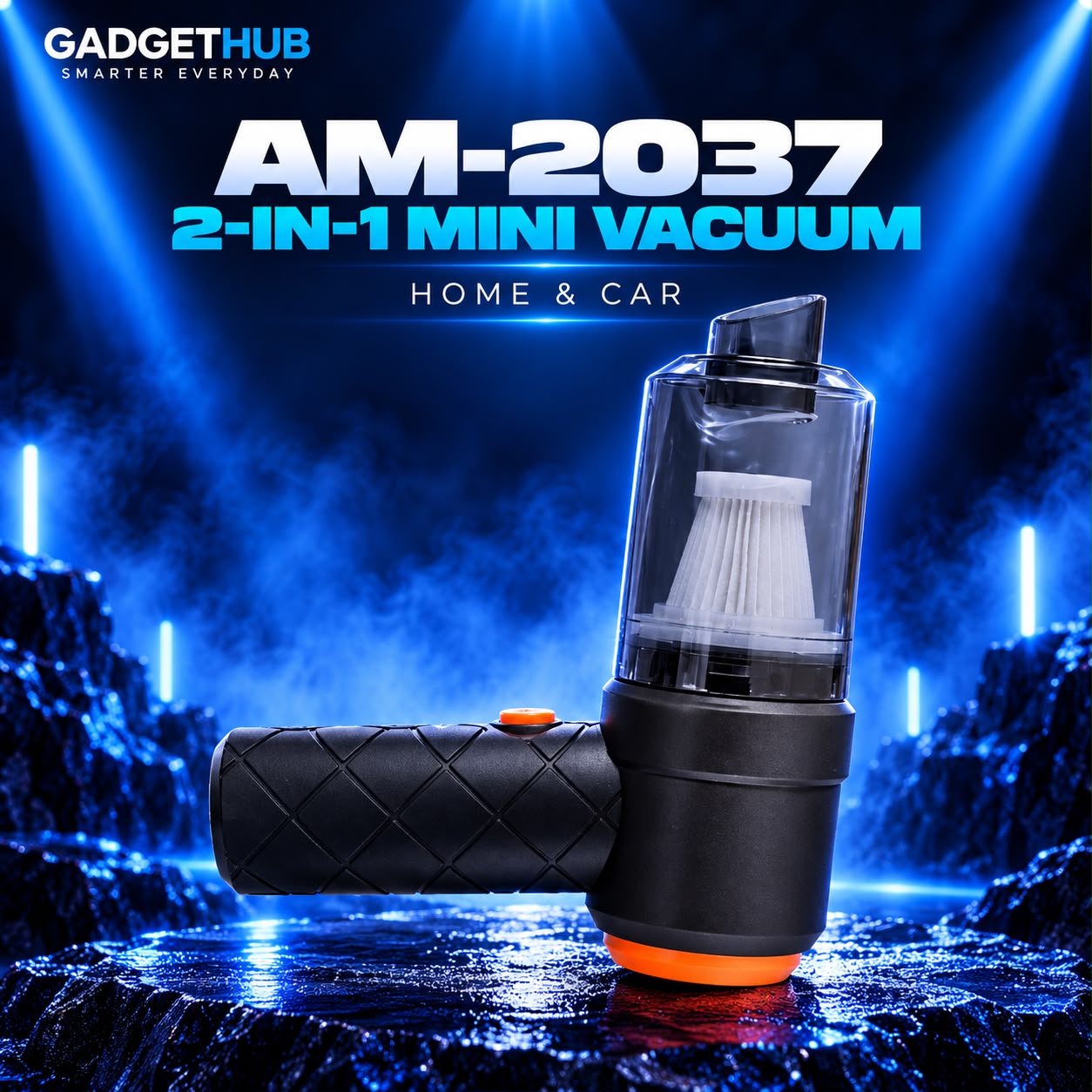 AM-2037 2-in-1 Portable Mini Vacuum Cleaner & Air Blower – USB Rechargeable for Car & Home