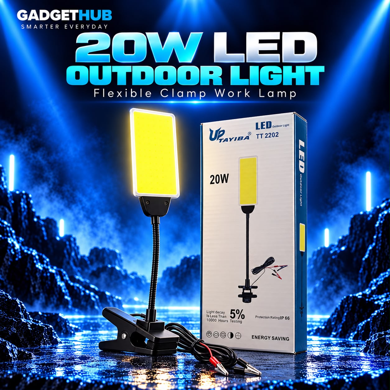 Up Tayiba TT 2202 20W LED Outdoor Clamp Light – Flexible Gooseneck & 12V Clips