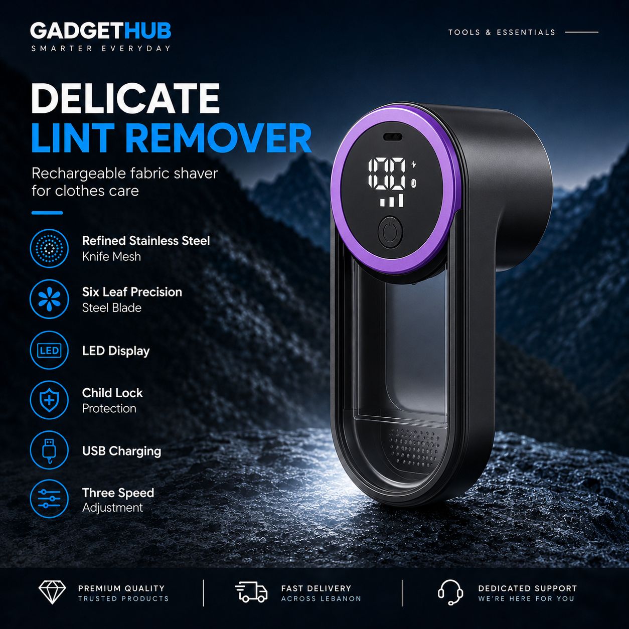 Rechargeable Electric Lint Remover – Digital Display Fabric Shaver