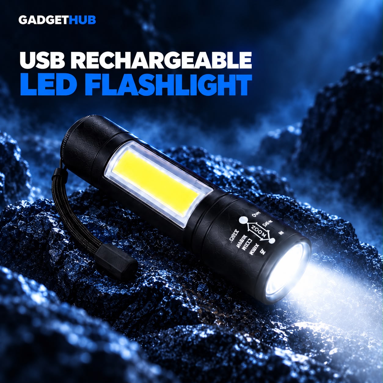 كشاف LED قابل للشحن عبر USB مع مصباح عمل COB – مصباح يدوي محمول ثنائي الإضاءة