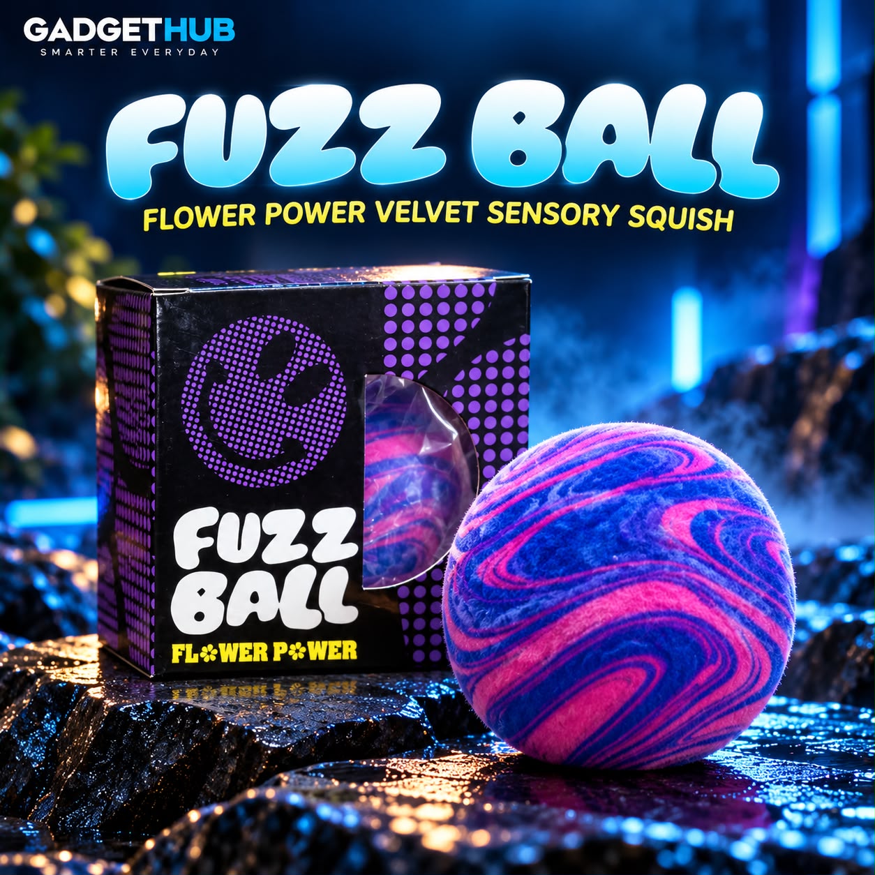 Fuzz Ball Flower Power Velvet Sensory Squish Toy – 2.5″, Assorted Colors