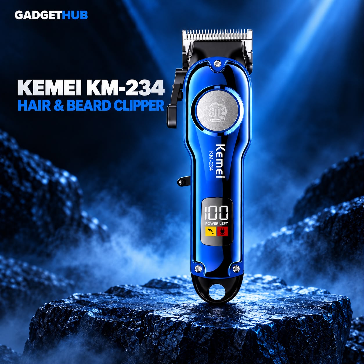 Kemei KM-234 Professional Rechargeable Hair & Beard Clipper – Digital Display & 4 Guide Combs