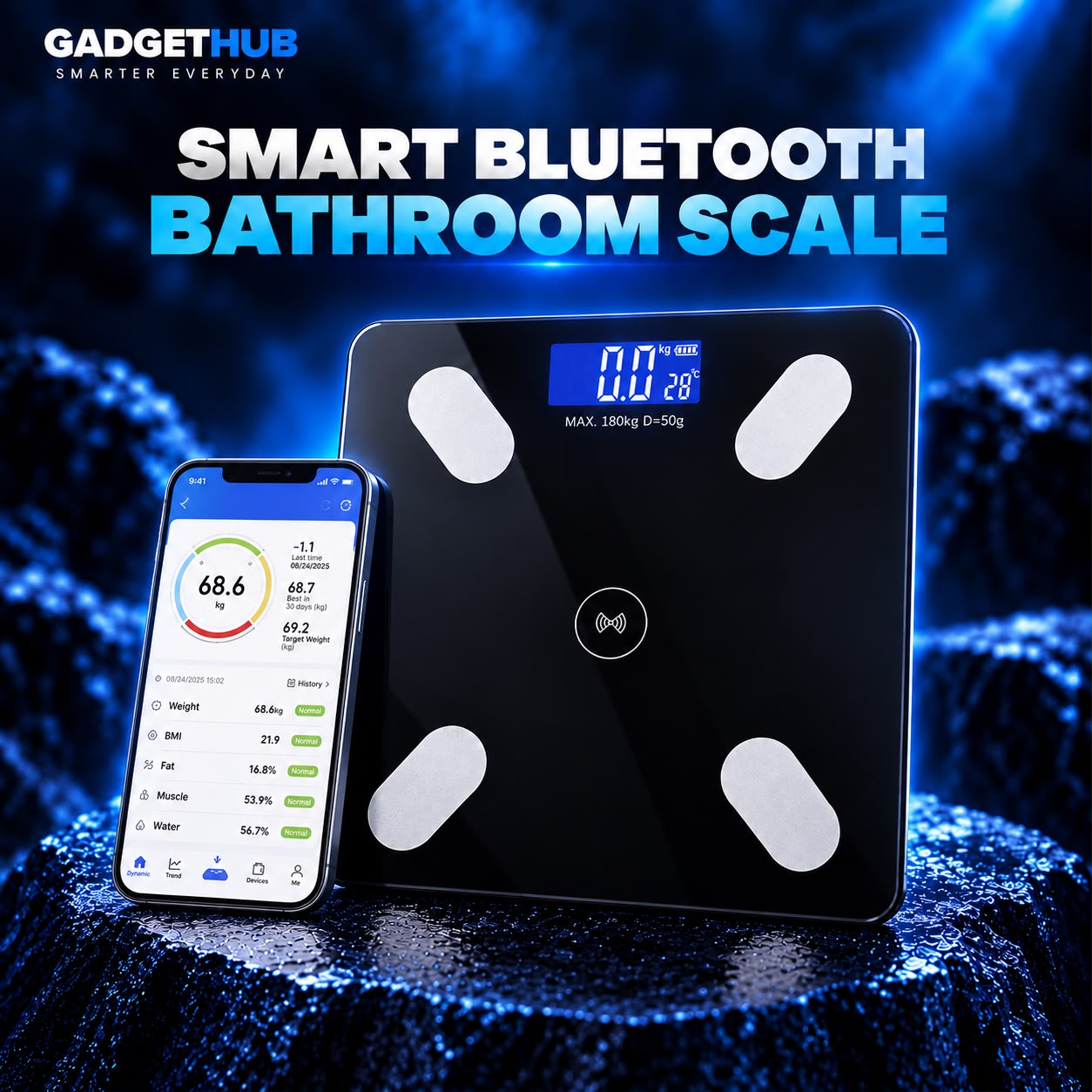Smart Bluetooth Body Composition Scale – 180KG Digital Weight & Body Fat Monitor with Mobile App
